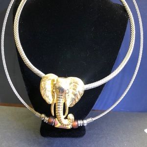 Steel cable necklaces elephant pendant and beads